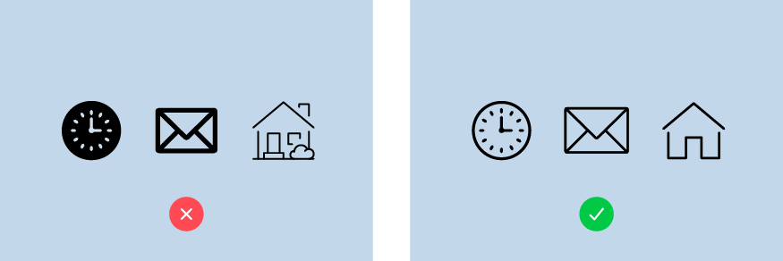 Darstellung verschiedene Icons mit korrekter Anwendung