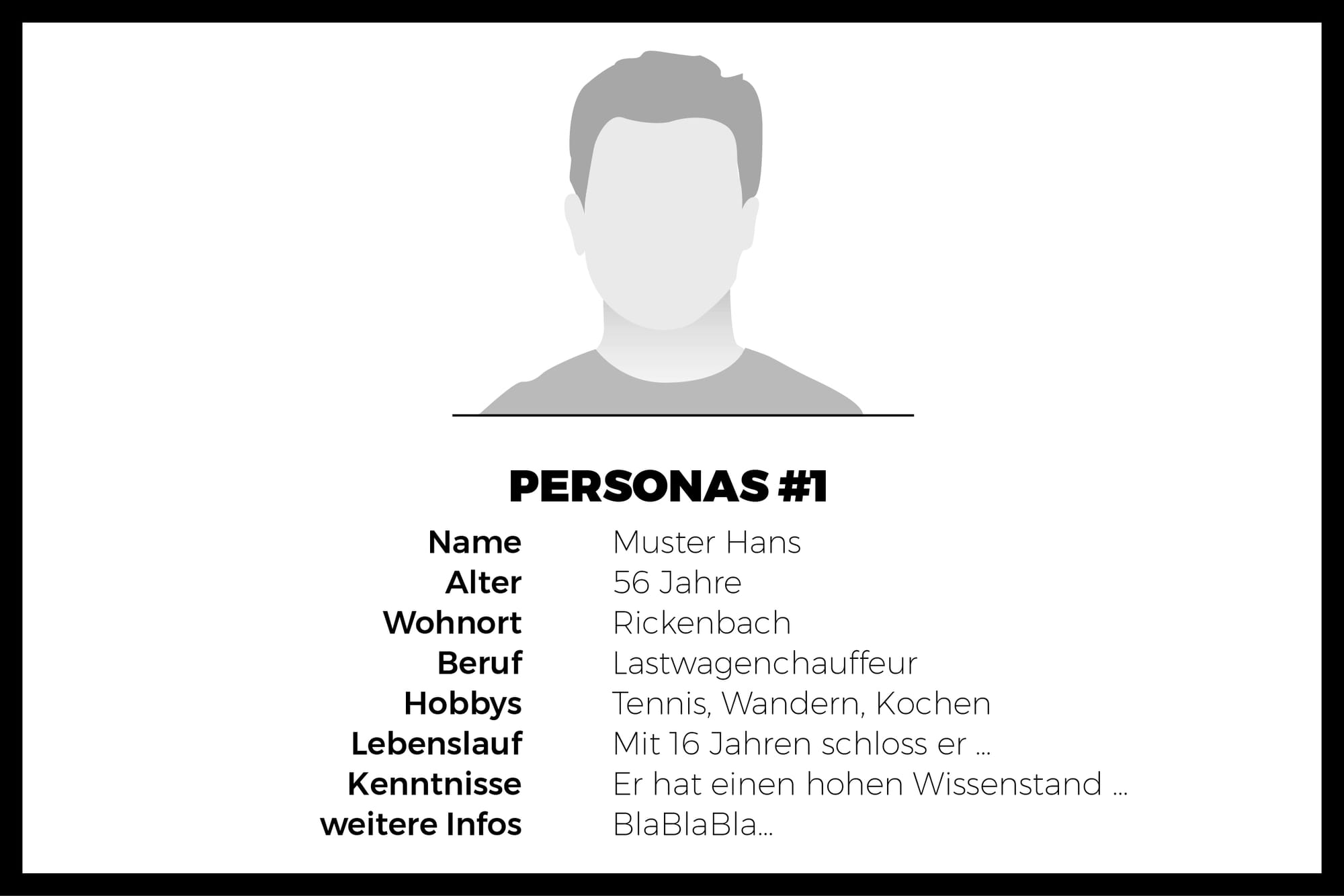 Abbildung von Persona mit detaillierten Informationen: Name, Alter, Beruf, Lebenslauf etc.