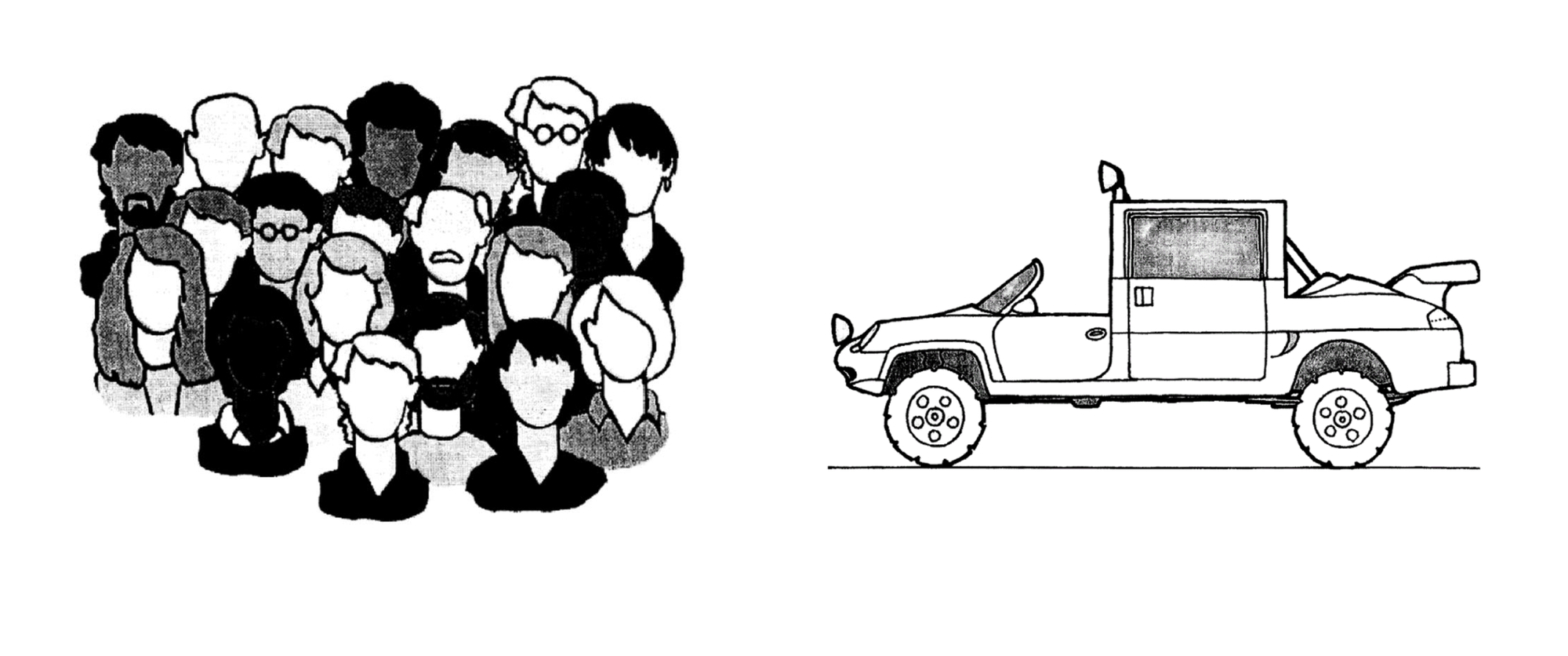 Illustration viele Menschen und ein Auto